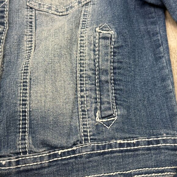 Maurices Jean Jacket Small Cropped Boho Blue Fade Denim Pockets Stretch Western - Picture 5 of 9